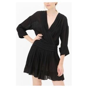 SANDRO • OBI Wrap-Effect Checked Voile Mini Dress in Black